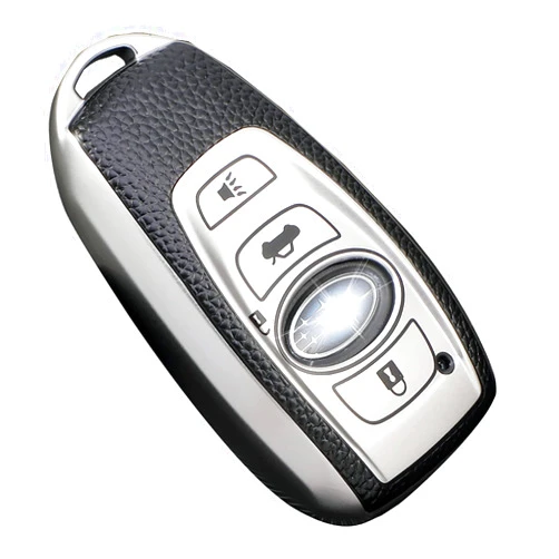Cacacar for Subaru Key Fob Cover, Premium Soft TPU Leather Full Cover Protection Key Fob Case for Subaru Forester Outback BRZ Legacy CrossTrek Smart Key Protector,Silver