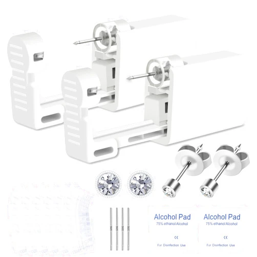 Anzero 16 Pcs Ear Piercing Kit, Disposable Ear Piercing Gun with Cubic Zirconia Stud, at Home Self Ear Piercer Kit (3MM Earrings Stud)