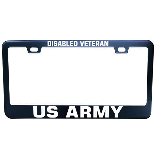 HuiyaoEC Disabled Veteran US Army License Plates, 12 x6 Inch Black Stainless Steel License Plate Frame, with 2 Holes & Screws