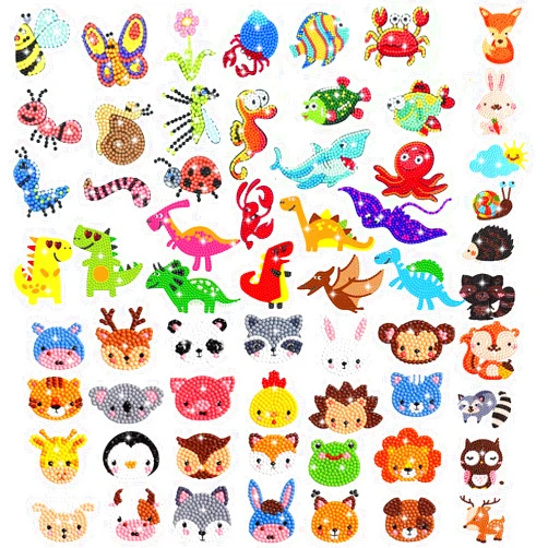 MEIEST 59 PCS 5D Diamond Art Painting Stickers Kits for Kids and Adult Beginners,Fun DIY Animal & Sea World Mosaic Stickers by Numbers Kits,Creative Arts and Crafts Set and Handmade Gift