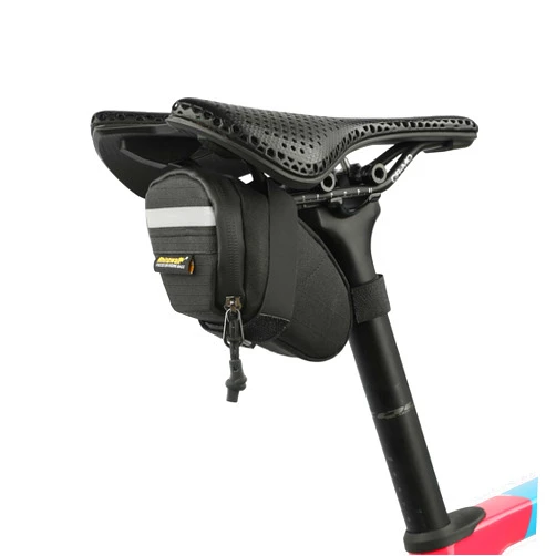 Rhinowalk Small Bike Saddle Bag, 0.4L Under Seat Bicycle Tool Bag, Waterproof Reflective Cycling Seat Pack with Zipper Closure and Inner Mesh Pocket for Road Mountain Bikes (Black)
