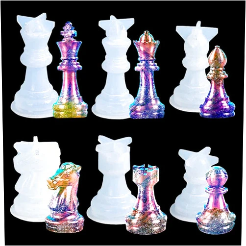 MCCKLE 6PCS Chess Resin Molds Set 3D International Chess Piece Silicone Molds for Resin Casting Epoxy Silicone Molds for DIY Crafts Chess Jewelry Making