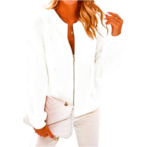 PRETTYGARDEN Women's Chunky Knit Open Front Sweater Long Sleeve Zipper Loose Short Cardigan Outerwear Coats