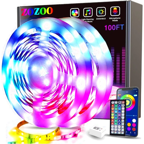 ZOZOO 100ft Led Lights for Bedroom(2 Rolls of 50ft), Smart RGB Led Strip Lights with 44-Key Remote & APP Control Music Sync with Color Changing for Home Party Festival Decoration