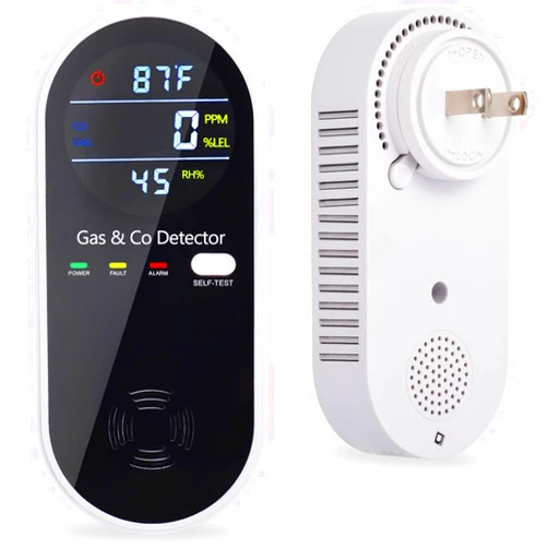 KH Alert Plug in Combination Gas & Carbon Monoxide Detectors with Temperature and Humidity Display- Natural Gas Detectors & Carbon Monoxide Alarm for Home, Kitchen (2 Packs)