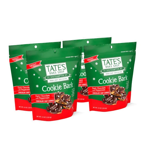 Tate's Bake Shop Cookie Bark, Chocolate Chip Cookies with Dark Chocolate and Peppermint, Limited Edition, 4-4.6 oz Bags