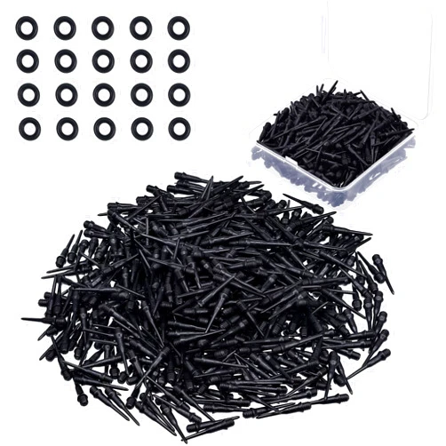 Sotiff 600 Pieces 2BA Thread Plastic Dart Tips Points and 600 Pieces Rubber O Ring with a Storage Box for Dart Shaft Part Replacement