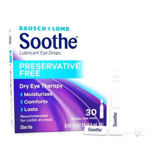 Soothe Preservative Free Lubricant Eye Drops, Long-Lasting Dry Eye Relief, Moisturizing & Comforting, Suitable for Sensitive Eyes, Single Use Vials, 30 Count