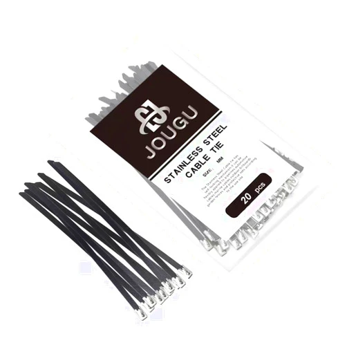 JOUGU PVC Coated Black 8 inch 200mm Stainless Steel Locking Cable Metal Zip Ties 70LB Exhaust Wrap Multi Purpose vinyl ethylene 20pcs 0.22