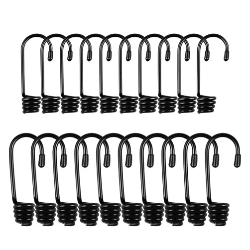 Aecsze 20 PCS Bungee Cord Hooks, 1/4 3/8 Inch Plastic-Coated Bungee Shock Cord Hook, Bungee Cords with Hooks, Suitable for Rowing, Camping, Awning, and Outdoor Enthusiasts (Black)