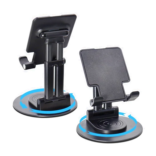 ONCHEER 360°Rotating Phone Holder for Desk, Fully Foldable Cell Phone Stand for Office & Home, Angle & Height Adjustable Tablet Stand for All Smartphones, iPhone, Switch,Tablet 4.6-12.9'', Black