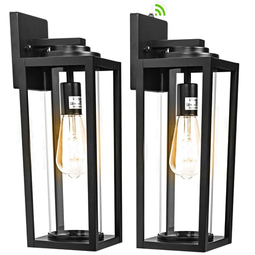 FILIYANO 4 Packs Sensor Free & Dusk to Dawn Sensor 16inch Large Outdoor Wall Lights - 2 Packs Modern Black Exterior Light Fixture, 2 Packs Dusk to Dawn Waterproof Porch Lighting for House