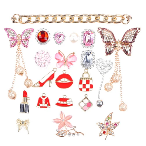 OROTER Bling Shoe Charms Gold Silver Jewelry Chain Enamel Shoes Accessories Pink Blackfor Women Adults Shoe Decoration Charms Butterfly Flower Birthday Gifts Party Favors