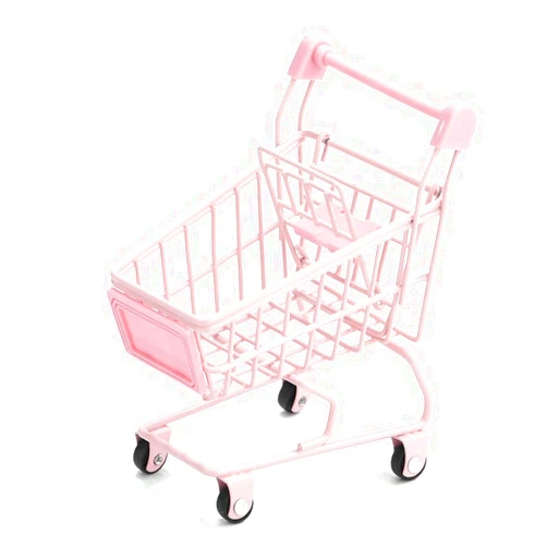 MAOMIA Mini Supermarket Handcart, Mini Shopping Cart Supermarket Handcart Shopping Utility Cart Mode Desk Storage Toy Holder(Pink)
