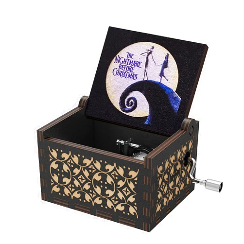 BOOB This is Halloween Tune Wood Music Box Before Christmas Hand Crank Engraved Vintage Wooden Music Box Gifts for Women/Daughter/Teenagers for Halloween Christmas Birthday(White Black)