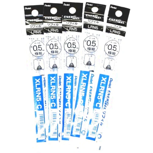 Pentel Energel Liquid Gel Pens Refills-0.5mm- Fine Line, Blue Ink-value set of 5