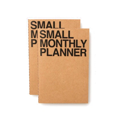 JSTORY Small Monthly Planner Set of 2 Stitch Bound Flat Lay Compact Handy Year Round Flexible Cover Goal/Time Organizer Thick Paper Eco Friendly Customizable A6 16 Months 18 Sheets Each Kraft
