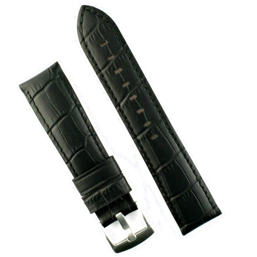 B and R Bands B & R Bands 20mm Black Gator Leather Watch Band Strap - Large Length