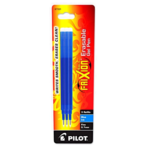 Pilot, FriXion Ball Gel Ink Refills for Erasable Pens, Fine Point 0.7 mm, Pack of 3, Blue