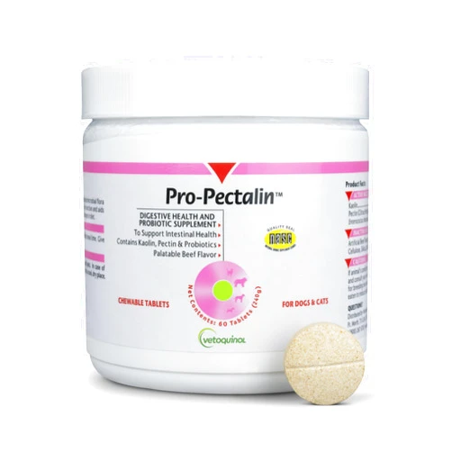 Vetoquinol Pro-Pectalin Chewable Tablets for Dogs & Cats, Helps Relieve Occasional Diarrhea, Situational Diarrhea Relief with Kaolin and Pectin, Contains Beneficial Probiotic Bacteria, 60ct