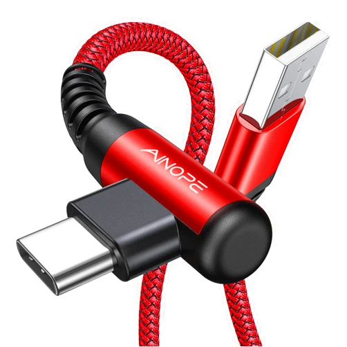AINOPE 2-Pack USB C Cord 3.1A Fast Charge, [6.6ft+6.6ft] Type C Charging Cable Right Angle, Resistant Nylon Braided USB to USB C Cable Compatible Galaxy S10 S9 S8 Plus S21, LG V30,V20,G6