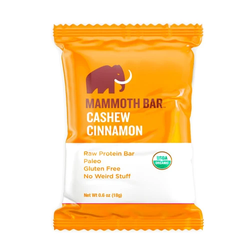 Mammoth Bar Cashew Cinnamon Mini Bar - Mini Organic Snack Bar Packed with 4g Protein. Made with Cinnamon, Paleo & Gluten Free • Raw - 16 Mini Bars