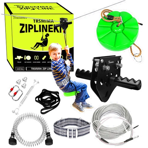 TT TRSMIMA 100 ft /120 ft /150 ft/180ft Zip Line Kit for Kids and Adult Up to 380 lb - Updated Removable Design Trolley and Thickened Seat, Rust Proof W/Safety Harness - Zipline Kits for Backyard