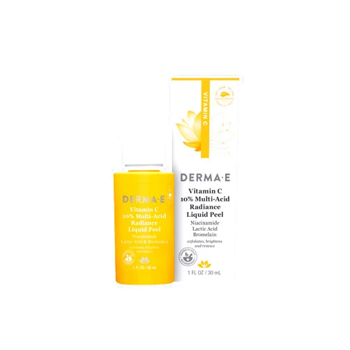 DERMA E Vitamin C 10% Multi-Acid Radiance Liquid Peel – Exfoliating and Brightening Skin Care Treatment with Niacinamide, Lactic Acid and Bromelain – For Uneven Tone and Discoloration, 1 Fl Oz