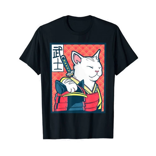 Ancient Japanese Military Warrior Japan Artworks Retro Catzilla - Ancient Japanese Cat Art - Anime Ninja Cat T-Shirt