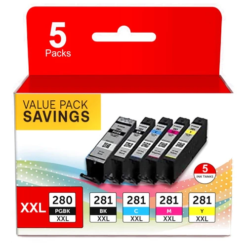 BAOYAN PGI-280XXL/CLI-281XXL Replacement for Canon 281 Ink Cartridges 5 Color Value Pack for Canon 280 281 Ink Cartridges Compatible with PIXMA TR8520 TR8620a TR8620 TR7520 TR8600 TS6120 TS6220 TS9120