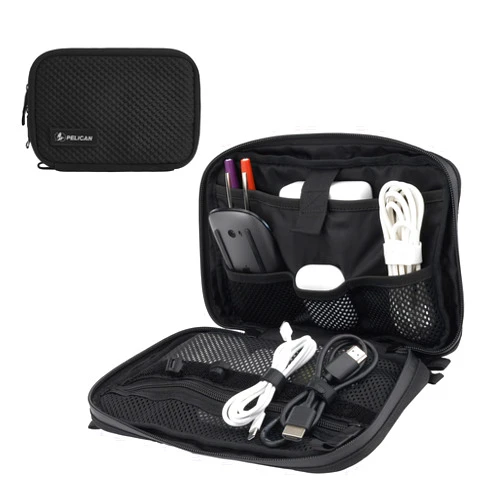 Pelican Electronic Organizer Travel Case - Portable Tech Pouch with Multiple Storage Mesh Pockets for Cables, Chargers, Power Bank, AirPods - Cord Organizer and Airplane Travel Essentials Bag - Black