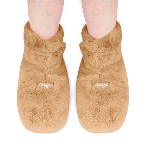 NEWGO Microwaveable Booties Foot Warmers Aching Feet Relief, Heating Pad for Foot Heated Slippers for Cold Feet, Achilles Tendinitis, Plantar Fasciitis, Muscle Soreness, Ankle Pain Relief - Brown