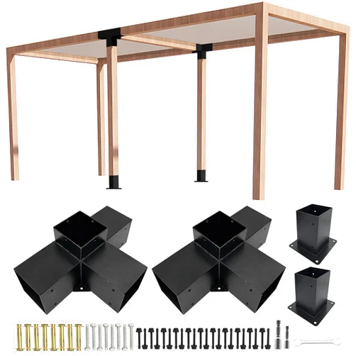 ITeVe.GD 4-Way Pergola Bracket Kit,4-Way Right Angle Corner & Concrete Post Base DIY Kit for 4x4 (Actual:3.5