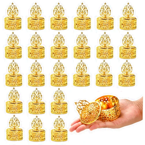 Mezchi 24 Pack Clear Favor Boxes, Mini Candy Container with Gold Lid, Plastic Wedding Party Favors, Tea Party Favors for Chocolate, Candy