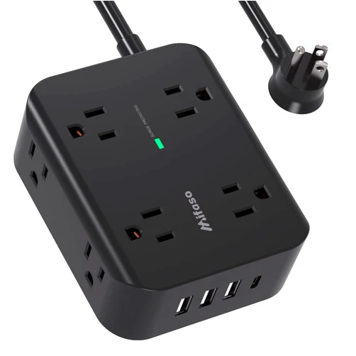 Mifaso Power Strip Surge Protector - Flat Plug, Wall Mount, 8 Wide Outlets with 4 USB Ports (1 USB C), 5FT Heavy Duty Extension Cord with Multiple Outlets, Charging Station Overload Protection for Home Dorm