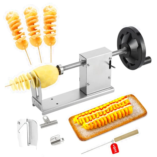 CGOLDENWALL 3 in 1 Manual Tornado Potato Slicer Spiral Potato Cutter Twisted Potato Slicer Spiral Twister Cutter Thicker Stainless Steel Vegetables Cutting Machine
