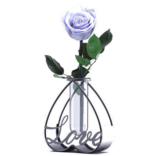 SofLiv Single Solid Lilac Preserved Rose Metal Flower Vase