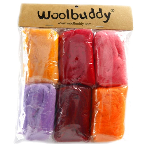 Woolbuddy Needle Felting Wool, Natural Handmade Wool Roving, 6 Vibrant Colors with Instructions (Wool Bag Summer)