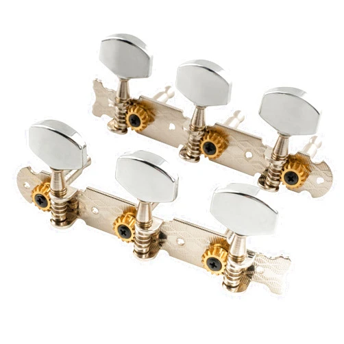 Musiclily Pro 3+3 Acoustic Guitar Tuning Pegs Keys 3R3L Machine Heads Tuners Set, Nickel with Chrome Button