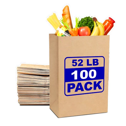 PrimeSaver Paper Grocery Bags - Brown Paper Grocery Bags 10 1/8 x 6 3/4 x 14 3/8 - Heavy Kraft Shopping Bags - Large Brown Paper Sacks Bulk - 52 Lb - 100 Pack