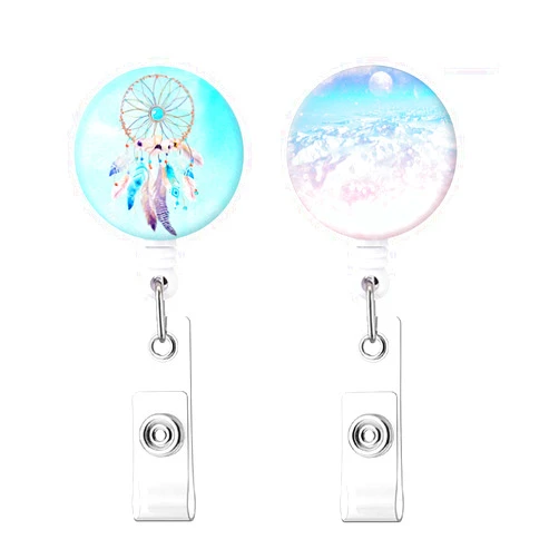 Knocent Retractable Badge Holder, Nursing Badge Reel with Alligator Clip,Cute Badge Clip on ID Card Holders (Dream Catcher Iceberg)