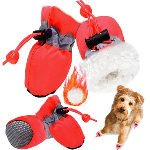 TEOZZO Dog Boots Dog Snow Boots for Winter Dogs Boots & Paw Protector Warm Dog Booties for Puppy with Reflective Strip Dog Shoes for Small Medium Size Dogs 4PCs Red Size6