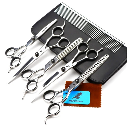 ANRODO Dog and Cat Grooming Scissors, Stainless Steel Safety Round Head Pet Grooming Scissors, Curved Dog Grooming Scissors, Professional Cat and Dog Grooming Scissors Set for Dogs, Cats and Other Animals.