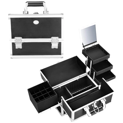 Joligrace Makeup Train Case Organizer Box Professional Multi-Purpose Cosmetic Storage with Sliding Trays, Polish Slots & Mirror, Portable Lockable with Keys, Large Black