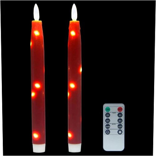 CFDECOR Flameless Taper Candles with Embedded String Lights, Real Wax Led Taper Candles with Remote Timer, Dripless Battery Operated Candles with 3D Flickering Flame, for Xmas Wedding Décor (Red)