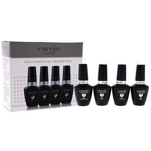 Cuccio Veneer Treatment Pack – Complete LED/UV Gel Polish System, Includes Prep, Fuse, Base, and Top Coat, 13 mL Each