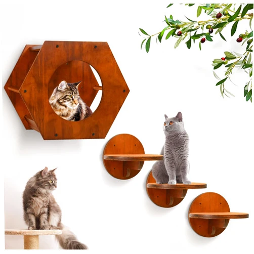 Ziprofly Cat Wall Furniture, Cat Wall Shelves Fit Cat Up to 15Lbs, 1 Cat Shelf and 3 Cat Wall Steps with Scratching Pad,Cat Climbing Shelf and Perch for Wall, Cat Shelves Wall Mount, Gift for Cat