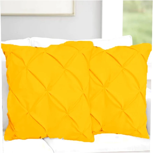 The OutNeT Euro Pillow Sham Set of 2 Pinch Gold Pillow Shams Euro 26x26 Pillow Cover/Cases 600 TC 100% Egyptian Cotton Hotel Class Bedding Pinch Pleated Euro Size Decorative Pillow Shams Set