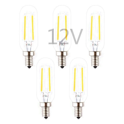 OPALRAY T25/T8 Low Voltage LED Mini Tubular Bulb, DC 12V Input, Dimmable with DC Dimmer, Warm White Light, E12 Small Base, 2W 200Lm, 25W Incandescent Equivalent, for 12Volts Power, 5 Pack