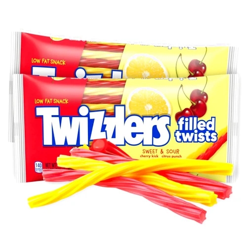 Taboom Twizzlers Cream Filled Licorice Candy Twists Full Size 2 Pack - Cherry & Citrus Flavored Sticks Soft and Chewy Sweet Candy for Kids and Adults